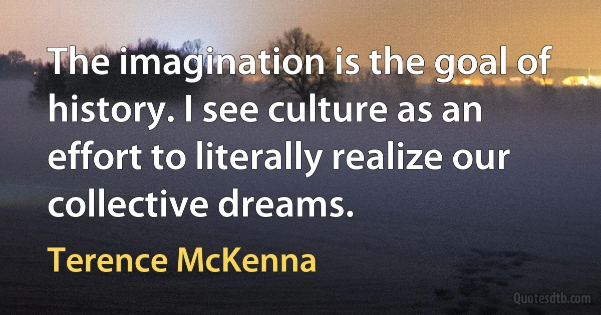 The imagination is the goal of history. I see culture as an effort to literally realize our collective dreams. (Terence McKenna)