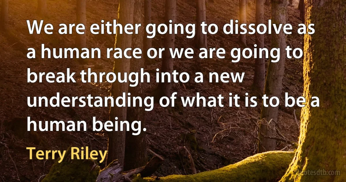 We are either going to dissolve as a human race or we are going to break through into a new understanding of what it is to be a human being. (Terry Riley)