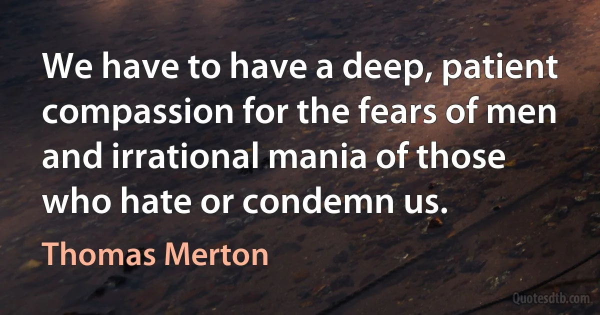 We have to have a deep, patient compassion for the fears of men and irrational mania of those who hate or condemn us. (Thomas Merton)