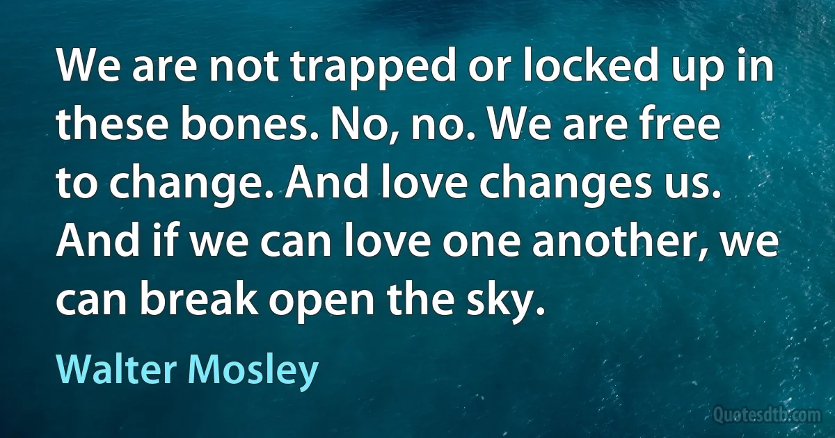 We are not trapped or locked up in these bones. No, no. We are free to change. And love changes us. And if we can love one another, we can break open the sky. (Walter Mosley)