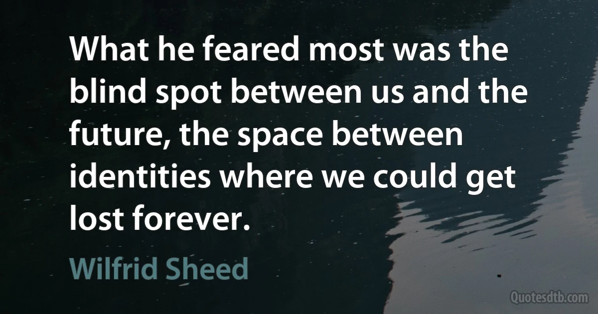 What he feared most was the blind spot between us and the future, the space between identities where we could get lost forever. (Wilfrid Sheed)