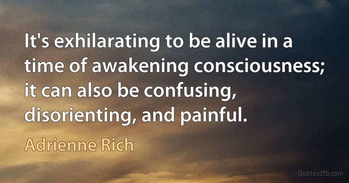 It's exhilarating to be alive in a time of awakening consciousness; it can also be confusing, disorienting, and painful. (Adrienne Rich)