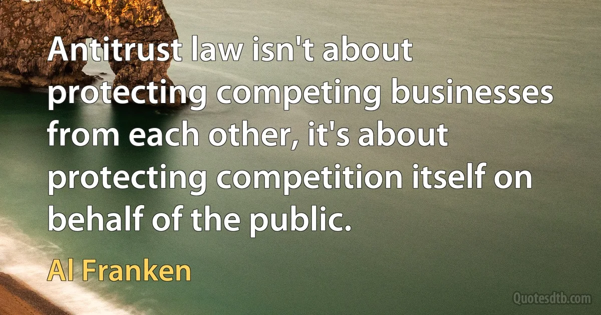 Antitrust law isn't about protecting competing businesses from each other, it's about protecting competition itself on behalf of the public. (Al Franken)