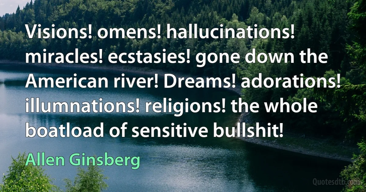 Visions! omens! hallucinations! miracles! ecstasies! gone down the American river! Dreams! adorations! illumnations! religions! the whole boatload of sensitive bullshit! (Allen Ginsberg)