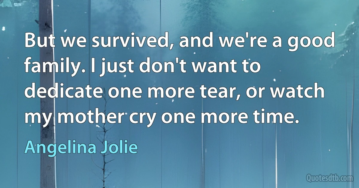 But we survived, and we're a good family. I just don't want to dedicate one more tear, or watch my mother cry one more time. (Angelina Jolie)