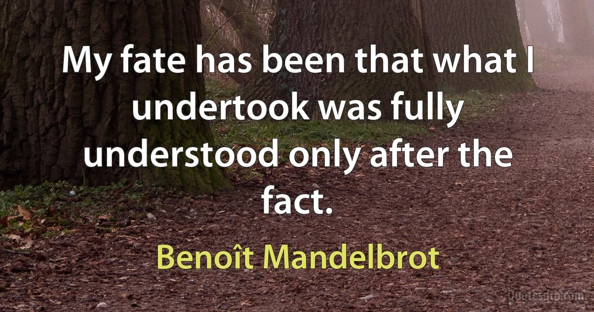 My fate has been that what I undertook was fully understood only after the fact. (Benoît Mandelbrot)