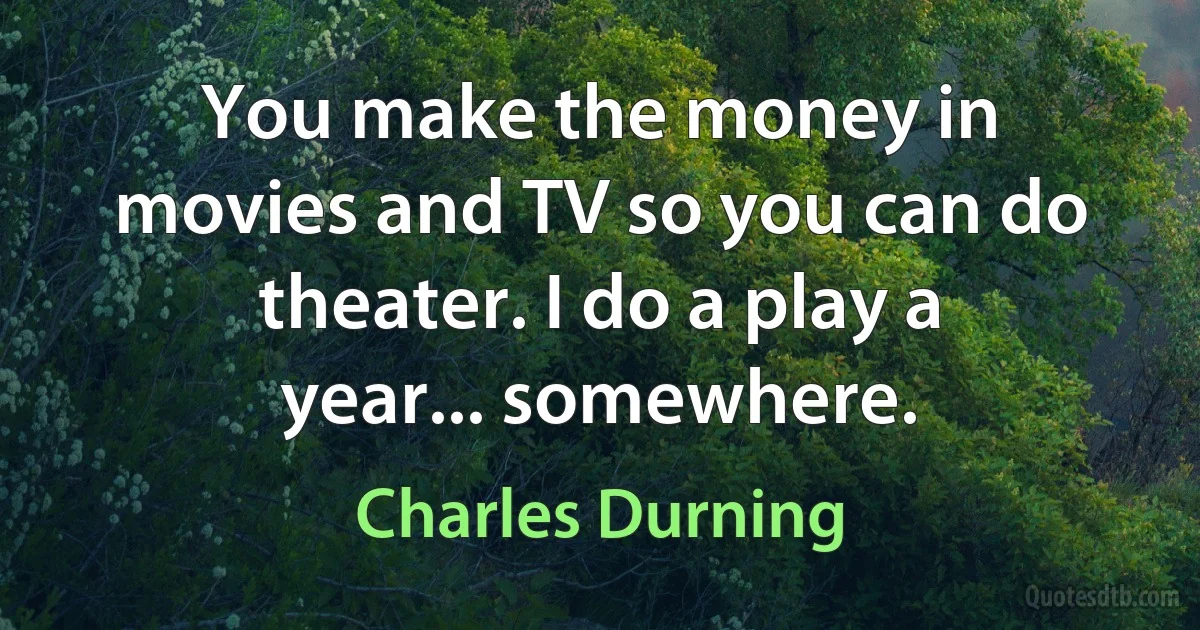 You make the money in movies and TV so you can do theater. I do a play a year... somewhere. (Charles Durning)