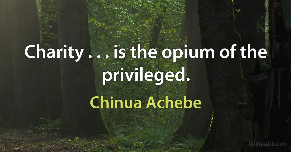 Charity . . . is the opium of the privileged. (Chinua Achebe)