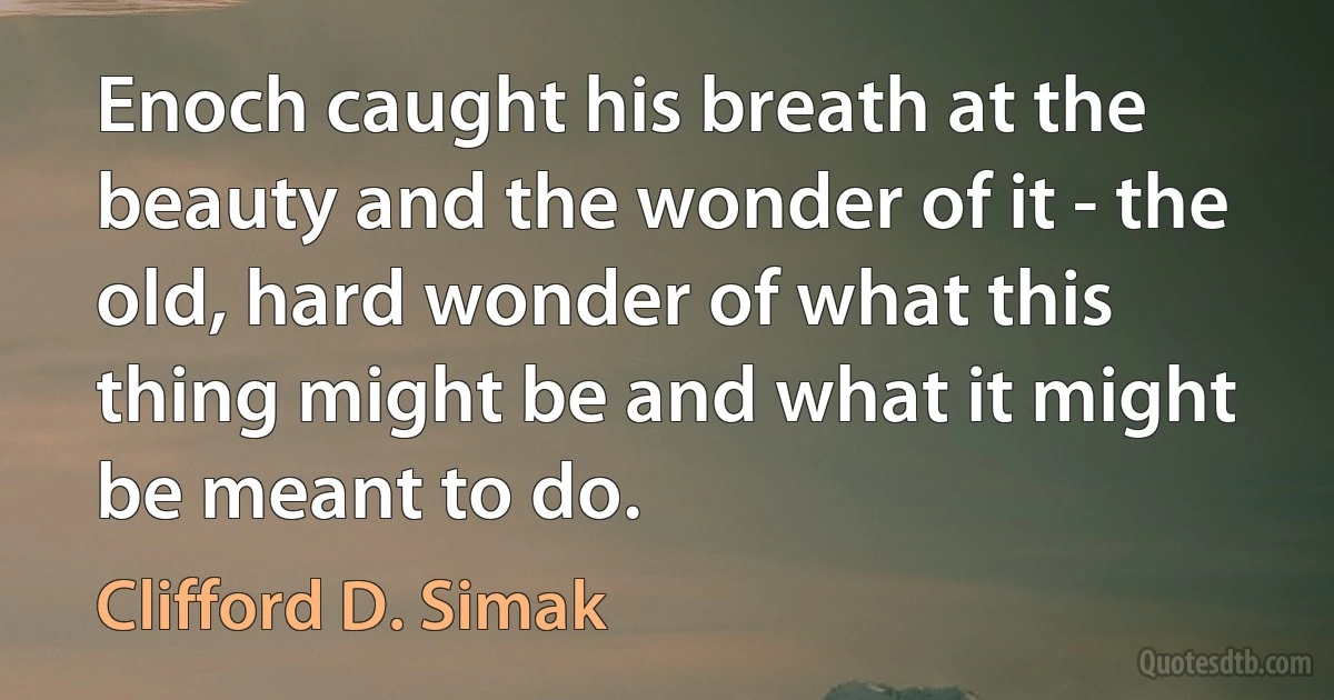 Enoch caught his breath at the beauty and the wonder of it - the old, hard wonder of what this thing might be and what it might be meant to do. (Clifford D. Simak)