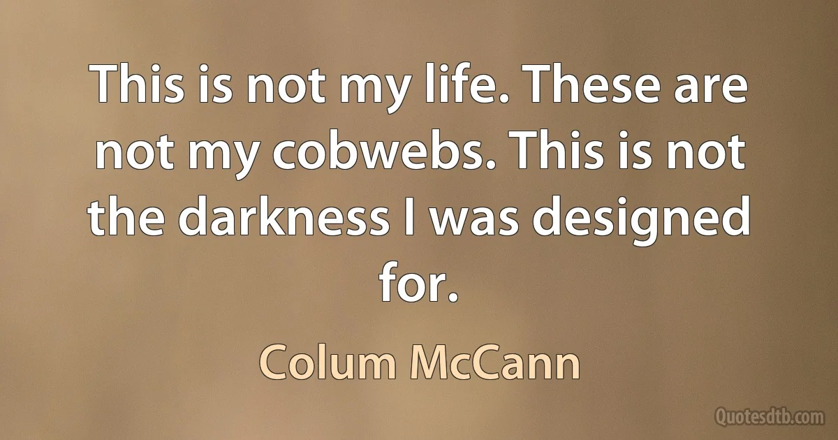 This is not my life. These are not my cobwebs. This is not the darkness I was designed for. (Colum McCann)