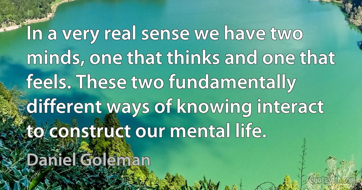 In a very real sense we have two minds, one that thinks and one that feels. These two fundamentally different ways of knowing interact to construct our mental life. (Daniel Goleman)