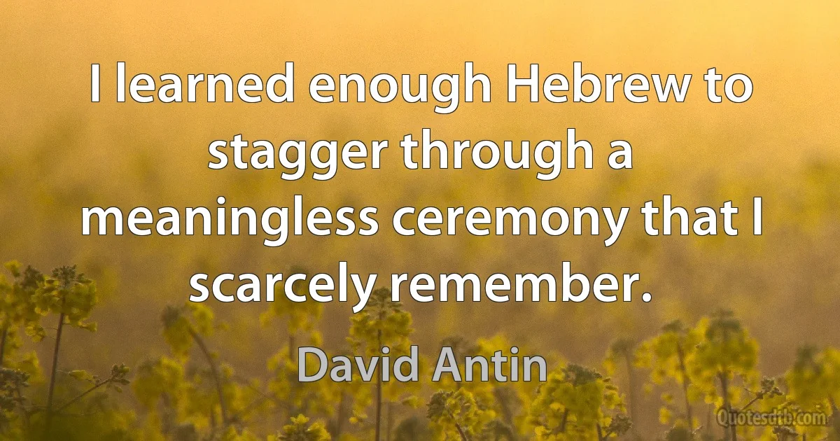 I learned enough Hebrew to stagger through a meaningless ceremony that I scarcely remember. (David Antin)