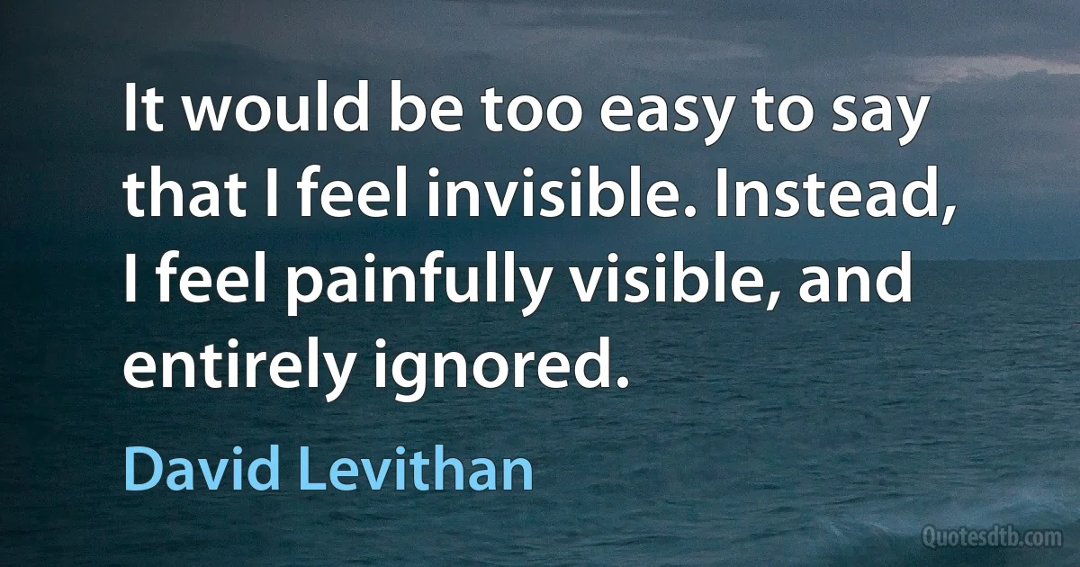 It would be too easy to say that I feel invisible. Instead, I feel painfully visible, and entirely ignored. (David Levithan)