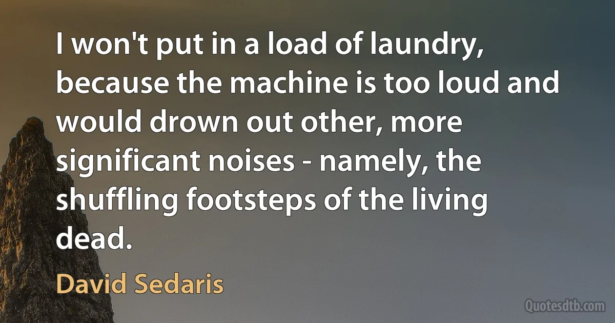 I won't put in a load of laundry, because the machine is too loud and would drown out other, more significant noises - namely, the shuffling footsteps of the living dead. (David Sedaris)