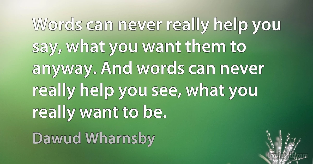 Words can never really help you say, what you want them to anyway. And words can never really help you see, what you really want to be. (Dawud Wharnsby)