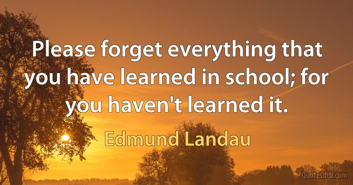 Please forget everything that you have learned in school; for you haven't learned it. (Edmund Landau)