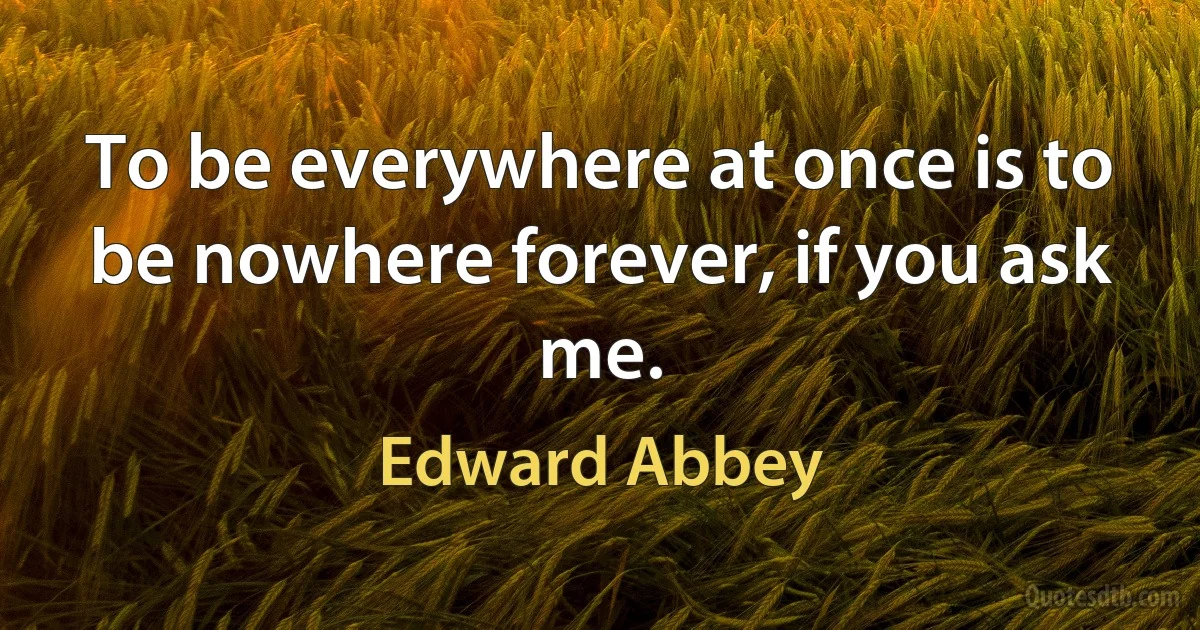 To be everywhere at once is to be nowhere forever, if you ask me. (Edward Abbey)