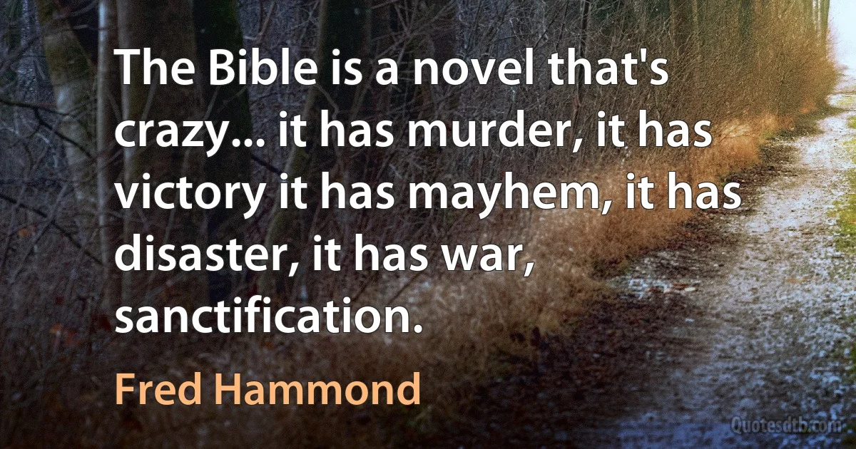 The Bible is a novel that's crazy... it has murder, it has victory it has mayhem, it has disaster, it has war, sanctification. (Fred Hammond)