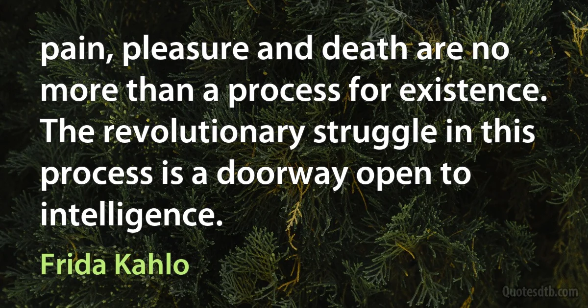 pain, pleasure and death are no more than a process for existence. The revolutionary struggle in this process is a doorway open to intelligence. (Frida Kahlo)