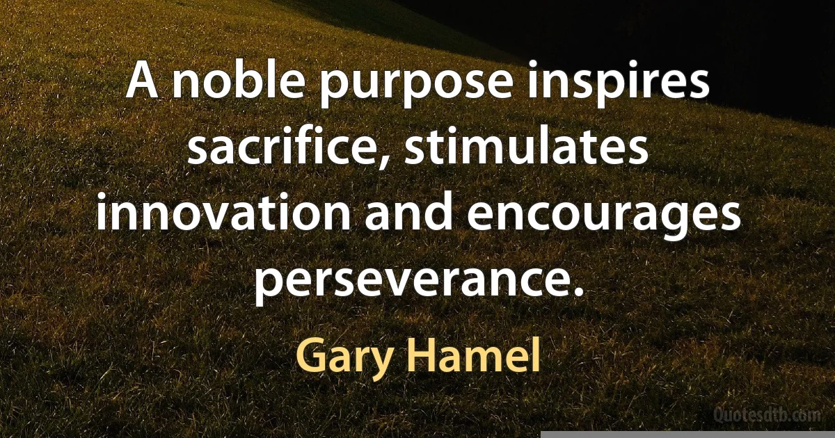 A noble purpose inspires sacrifice, stimulates innovation and encourages perseverance. (Gary Hamel)