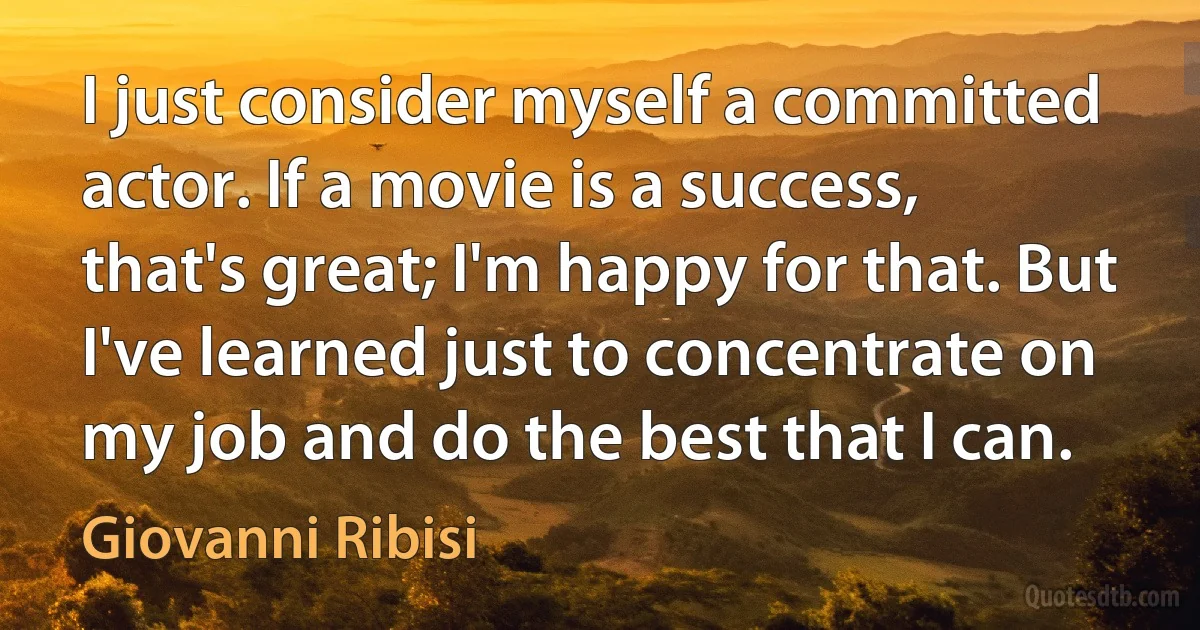 I just consider myself a committed actor. If a movie is a success, that's great; I'm happy for that. But I've learned just to concentrate on my job and do the best that I can. (Giovanni Ribisi)