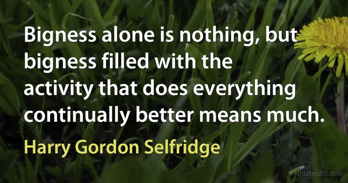 Bigness alone is nothing, but bigness filled with the activity that does everything continually better means much. (Harry Gordon Selfridge)