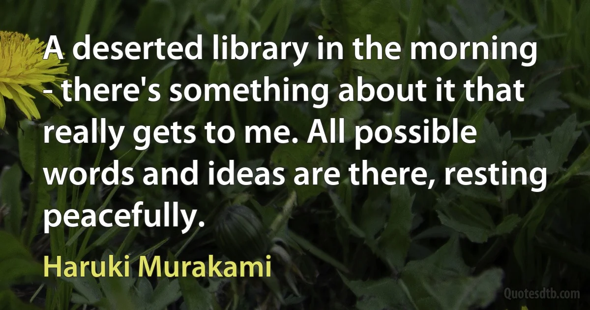 A deserted library in the morning - there's something about it that really gets to me. All possible words and ideas are there, resting peacefully. (Haruki Murakami)