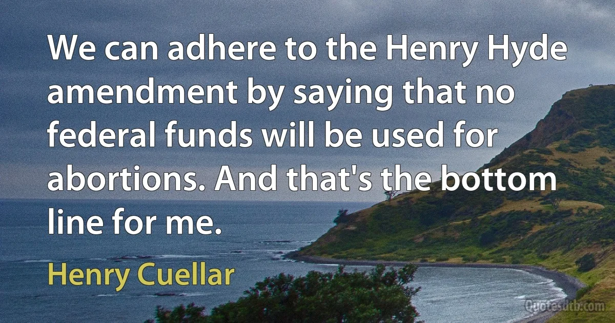 We can adhere to the Henry Hyde amendment by saying that no federal funds will be used for abortions. And that's the bottom line for me. (Henry Cuellar)