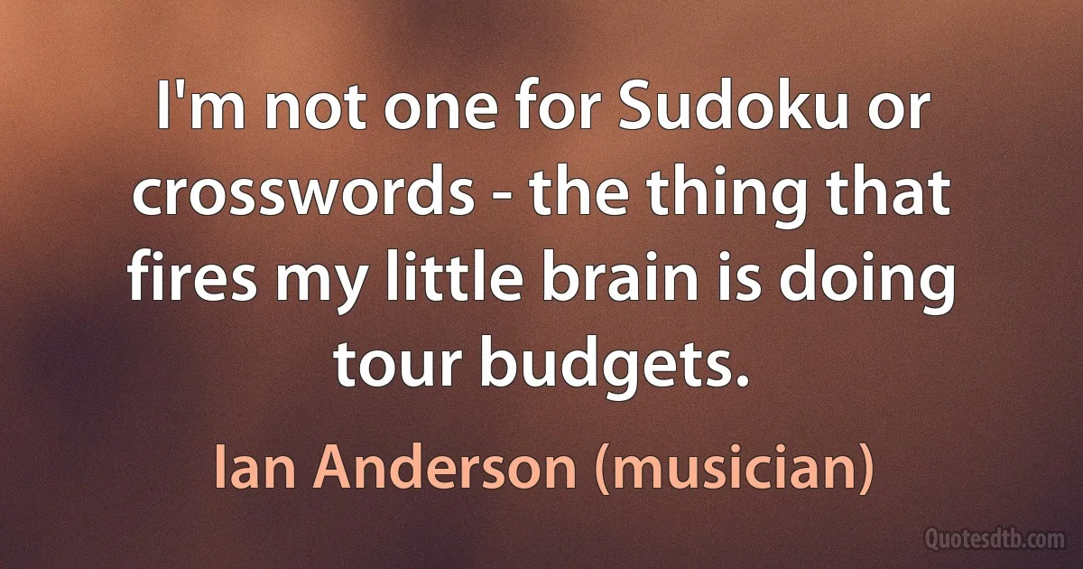 I'm not one for Sudoku or crosswords - the thing that fires my little brain is doing tour budgets. (Ian Anderson (musician))