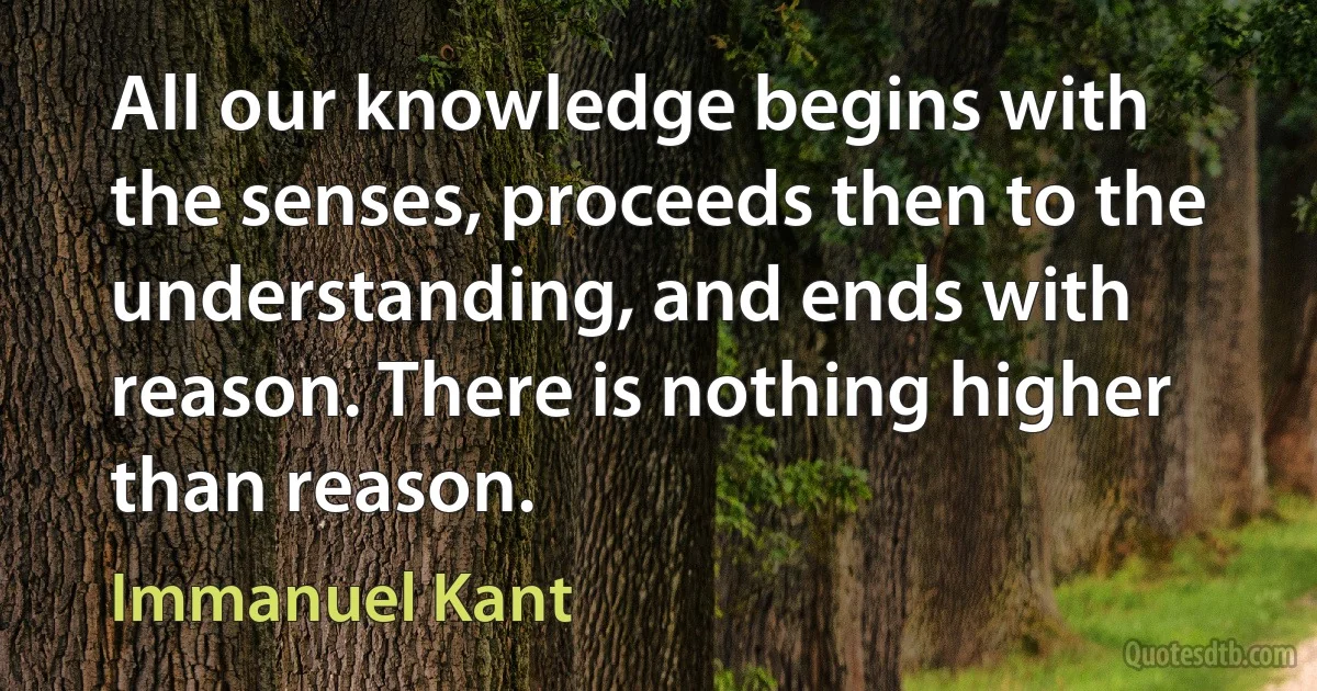 All our knowledge begins with the senses, proceeds then to the understanding, and ends with reason. There is nothing higher than reason. (Immanuel Kant)