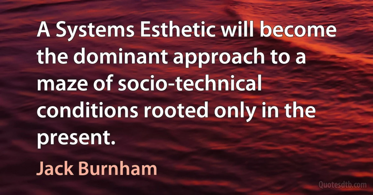 A Systems Esthetic will become the dominant approach to a maze of socio-technical conditions rooted only in the present. (Jack Burnham)