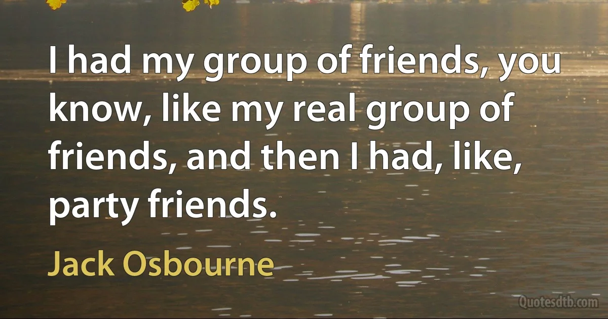 I had my group of friends, you know, like my real group of friends, and then I had, like, party friends. (Jack Osbourne)