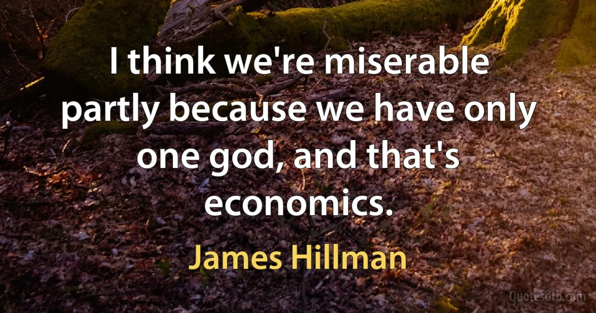 I think we're miserable partly because we have only one god, and that's economics. (James Hillman)