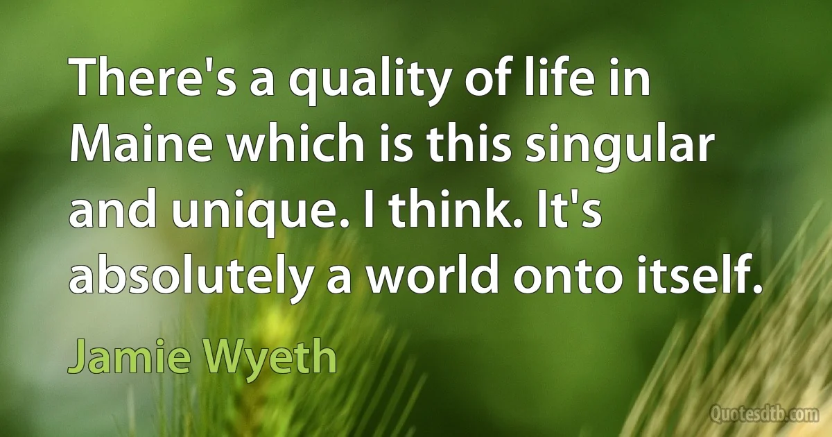 There's a quality of life in Maine which is this singular and unique. I think. It's absolutely a world onto itself. (Jamie Wyeth)