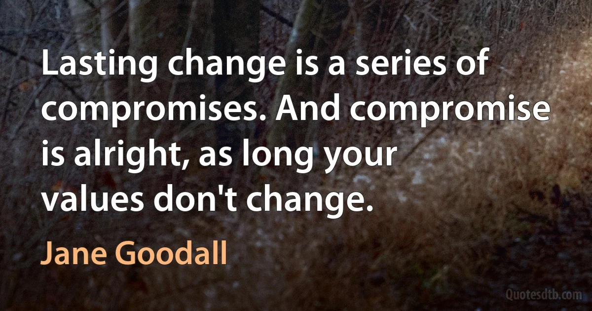 Lasting change is a series of compromises. And compromise is alright, as long your values don't change. (Jane Goodall)