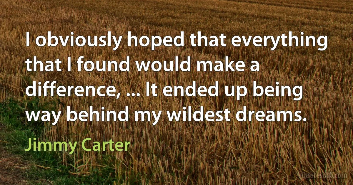 I obviously hoped that everything that I found would make a difference, ... It ended up being way behind my wildest dreams. (Jimmy Carter)