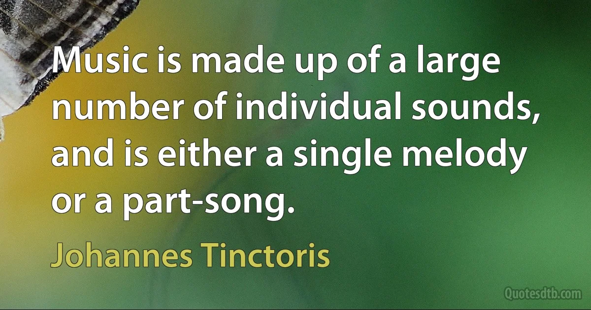 Music is made up of a large number of individual sounds, and is either a single melody or a part-song. (Johannes Tinctoris)