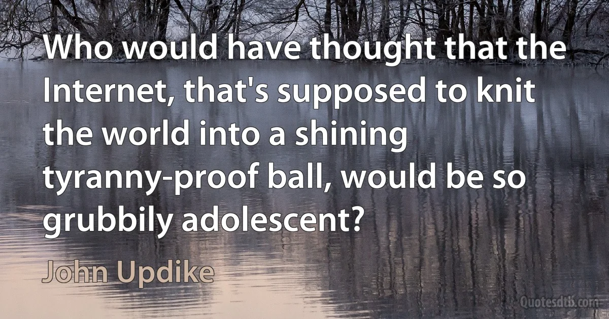 Who would have thought that the Internet, that's supposed to knit the world into a shining tyranny-proof ball, would be so grubbily adolescent? (John Updike)