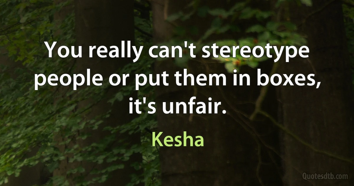 You really can't stereotype people or put them in boxes, it's unfair. (Kesha)