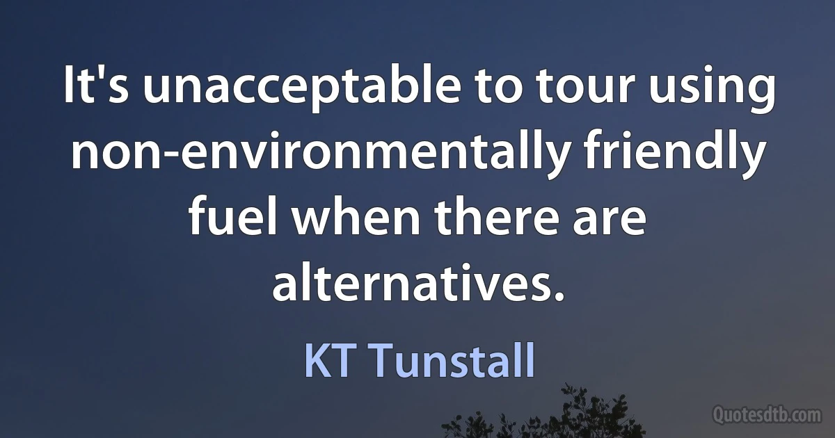 It's unacceptable to tour using non-environmentally friendly fuel when there are alternatives. (KT Tunstall)