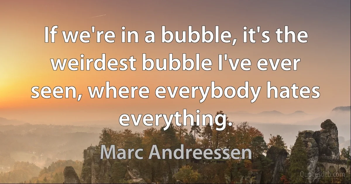 If we're in a bubble, it's the weirdest bubble I've ever seen, where everybody hates everything. (Marc Andreessen)