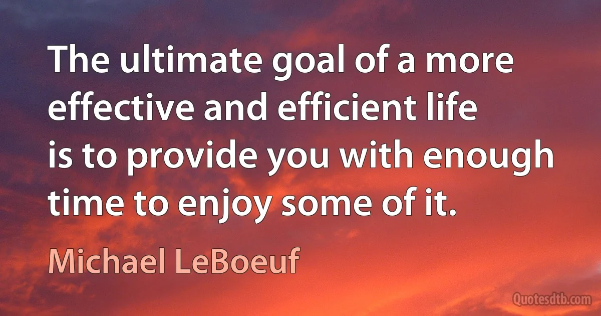 The ultimate goal of a more effective and efficient life is to provide you with enough time to enjoy some of it. (Michael LeBoeuf)