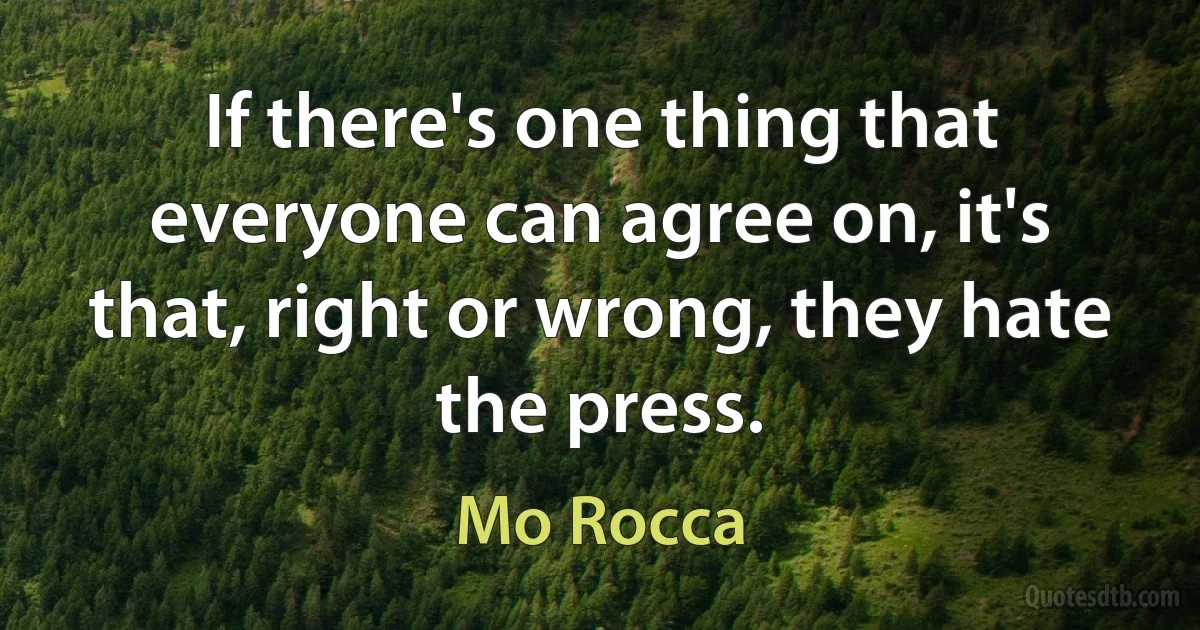 If there's one thing that everyone can agree on, it's that, right or wrong, they hate the press. (Mo Rocca)