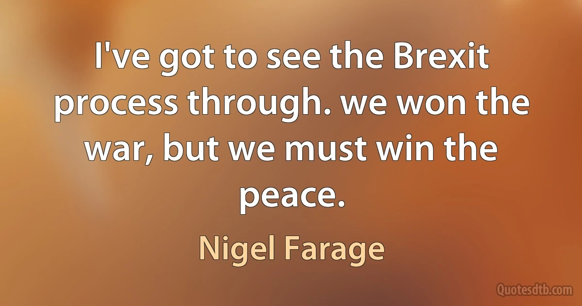 I've got to see the Brexit process through. we won the war, but we must win the peace. (Nigel Farage)