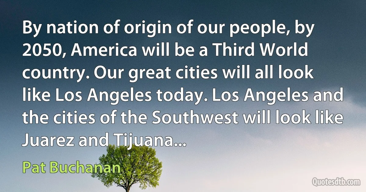 By nation of origin of our people, by 2050, America will be a Third World country. Our great cities will all look like Los Angeles today. Los Angeles and the cities of the Southwest will look like Juarez and Tijuana... (Pat Buchanan)