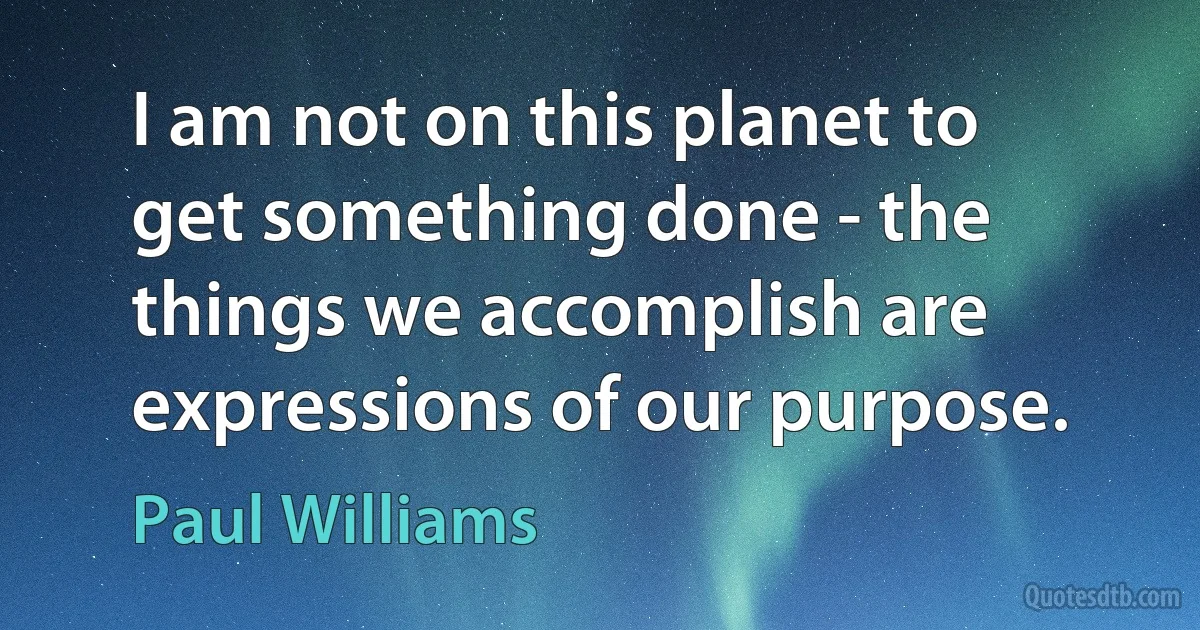 I am not on this planet to get something done - the things we accomplish are expressions of our purpose. (Paul Williams)