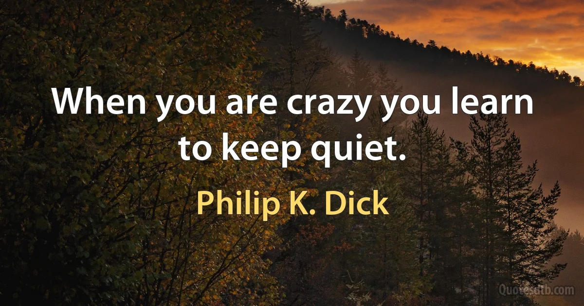 When you are crazy you learn to keep quiet. (Philip K. Dick)