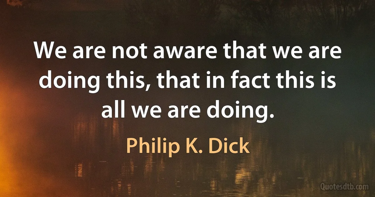 We are not aware that we are doing this, that in fact this is all we are doing. (Philip K. Dick)