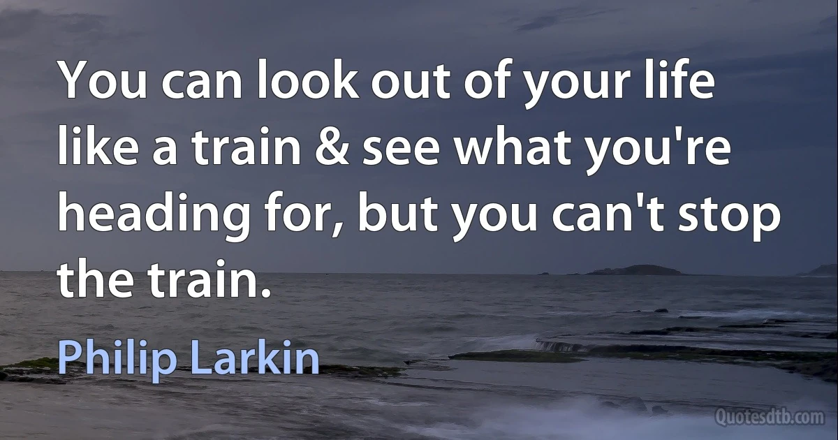 You can look out of your life like a train & see what you're heading for, but you can't stop the train. (Philip Larkin)