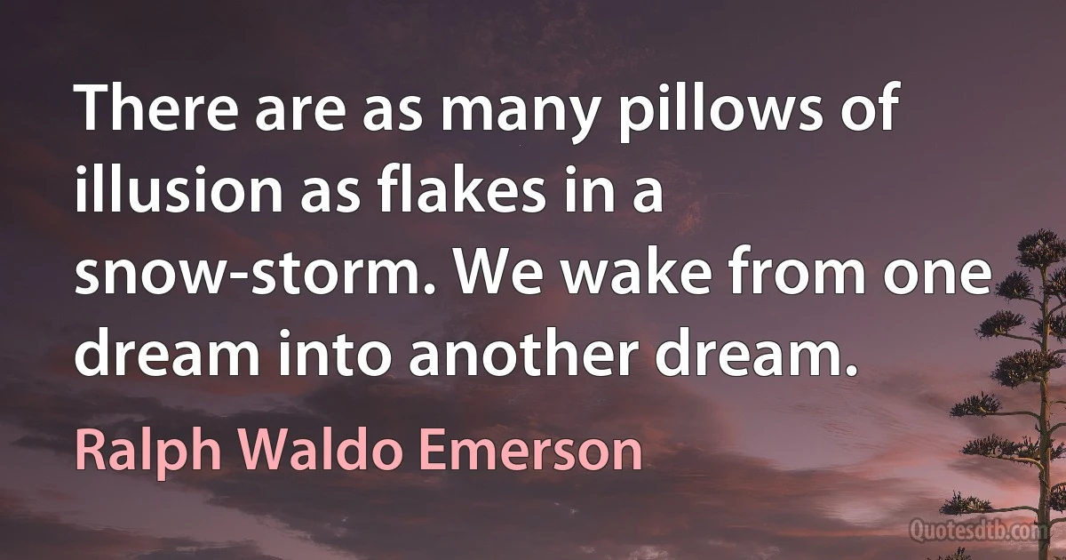 There are as many pillows of illusion as flakes in a snow-storm. We wake from one dream into another dream. (Ralph Waldo Emerson)